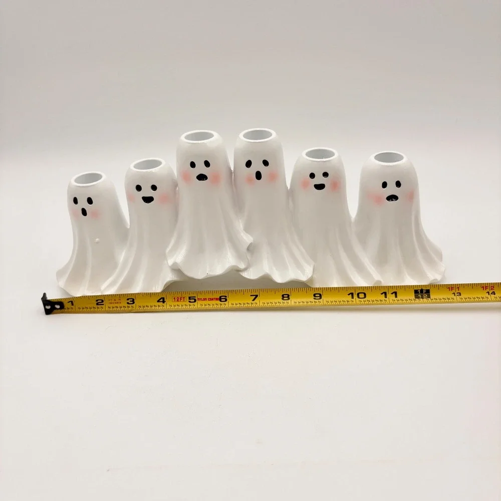 White Ghost Taper Candle Holder Halloween 6-Slot Spooky Candelabra Mantel Decor